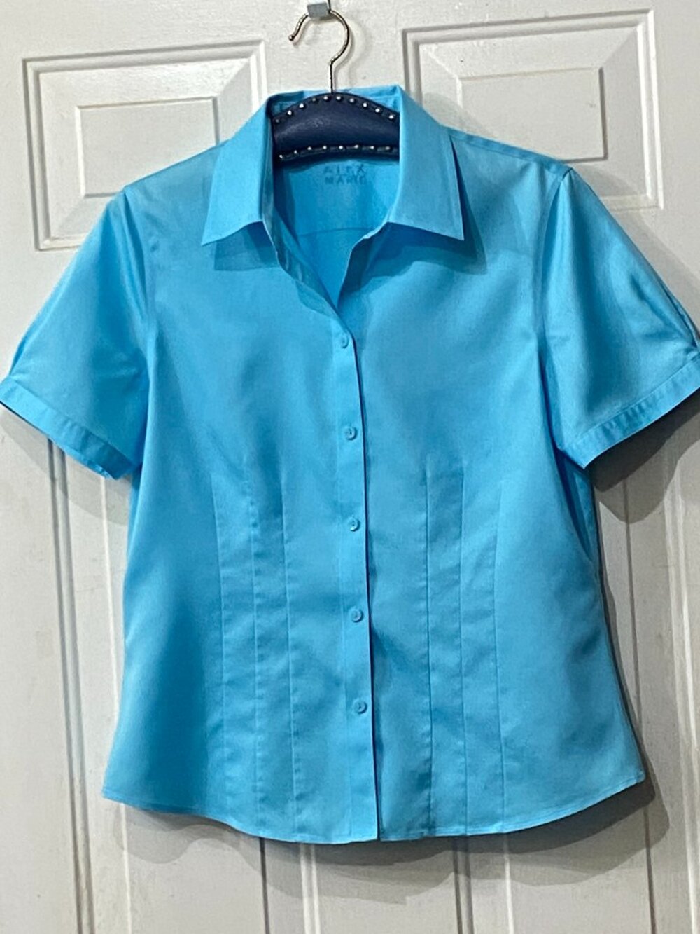 Alex Marie Wrinkle Free Sz 12 (L) Blouse Shirt Short Sleeve Turquoise